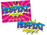 Postkarte und Sticker mit Schriftzug "Respekt"